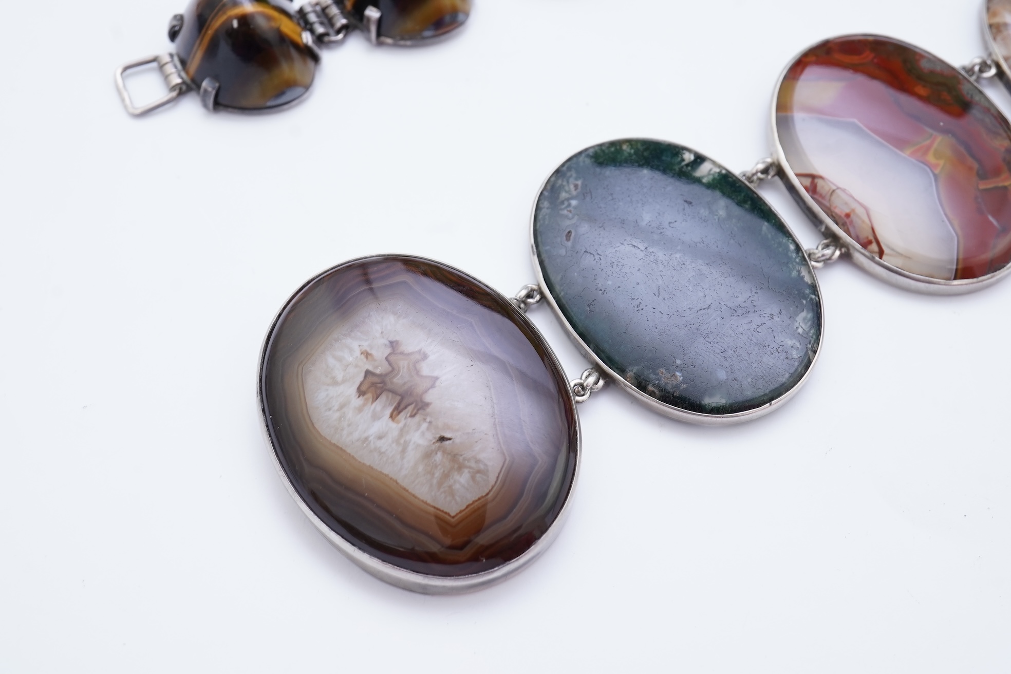 Two silver and hardstone bracelets